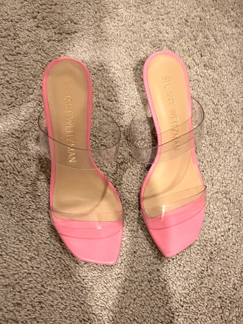 Stuart Weitzman Pink Pointed Clear-Strap Mule